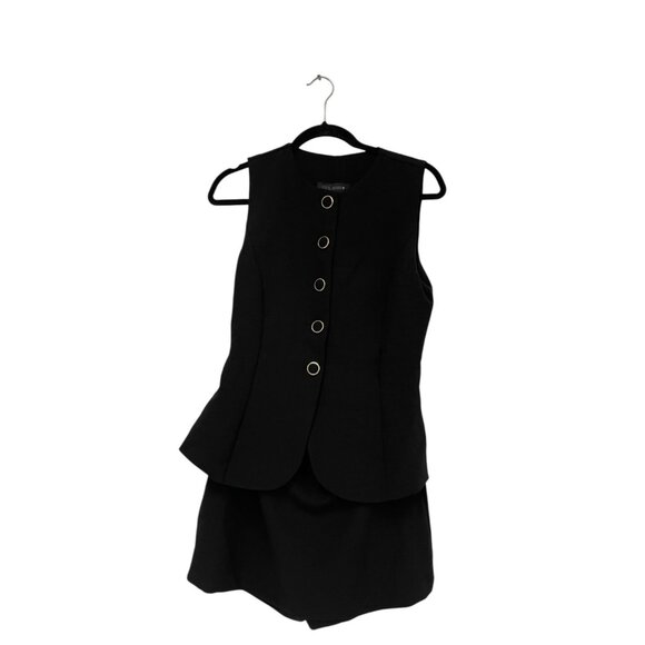 Zara Womens Black Waistcoat Playsuit Romper S Button Front 2157/029 NWT - Picture 2 of 12